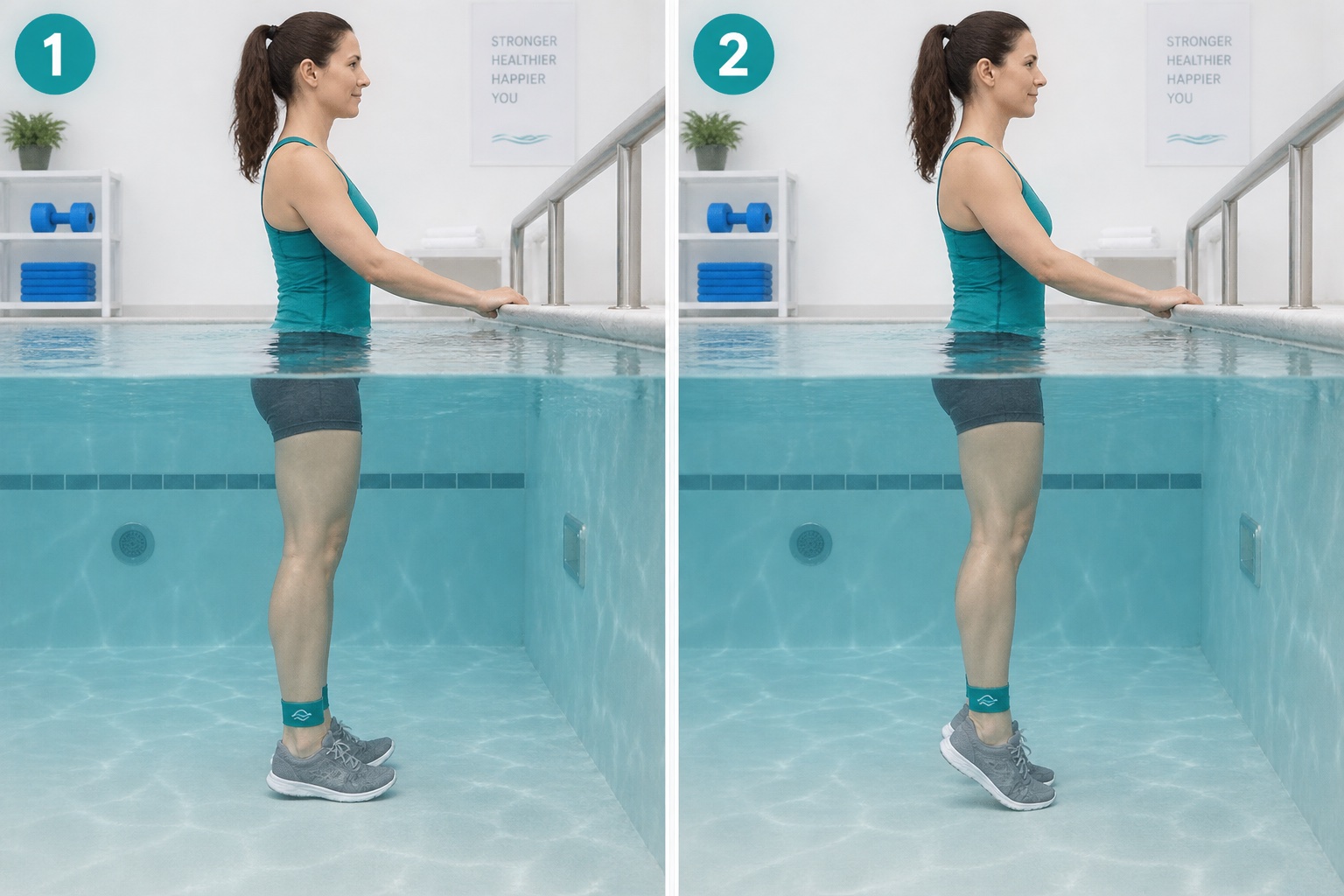 Aquatic Heel To Toe Rock: start and finish positions