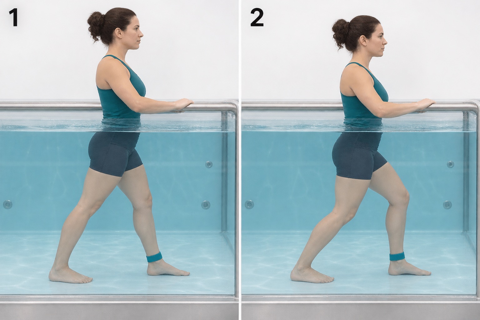 Aquatic Split Stance Weight Shift: start and finish positions