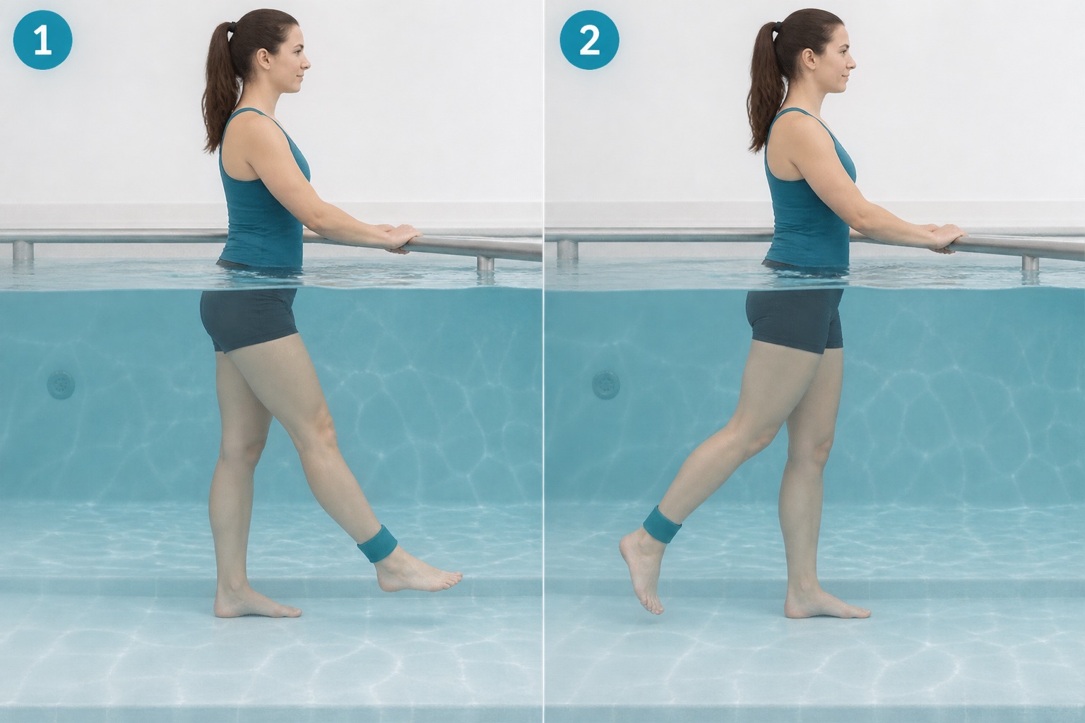 Aquatic Straight Leg Front Back Swing: start and finish positions