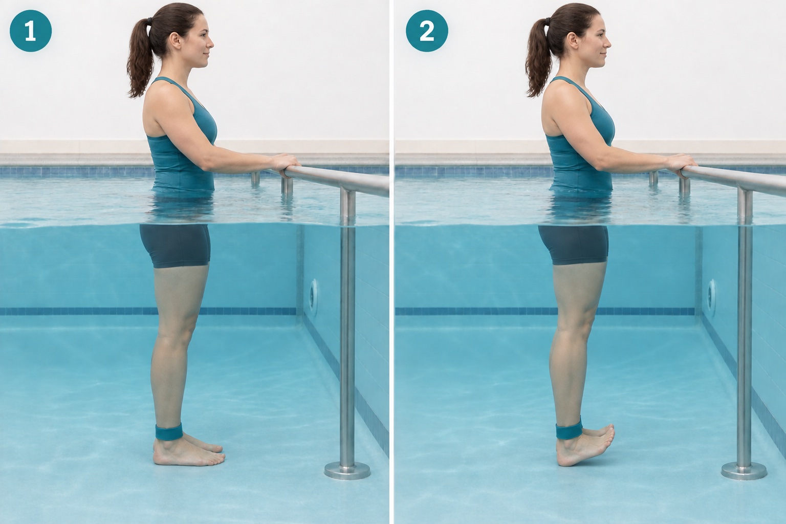 Aquatic Supported Toe Raise: start and finish positions