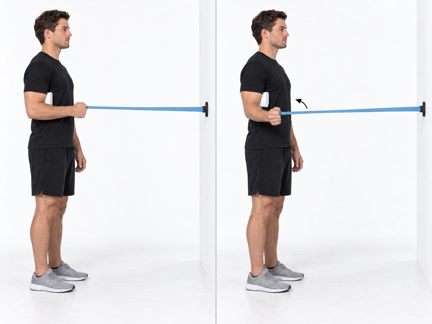 Band External Rotation at Side: start and finish positions
