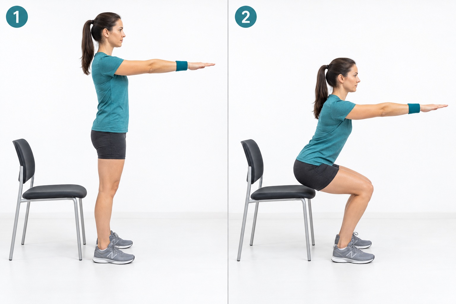 Box Squat With Slow Hover: start and finish positions
