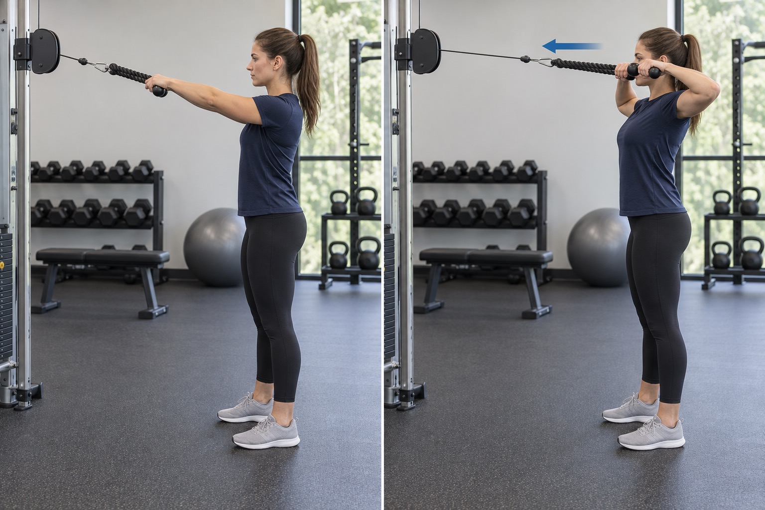 Cable Face Pull: start and finish positions