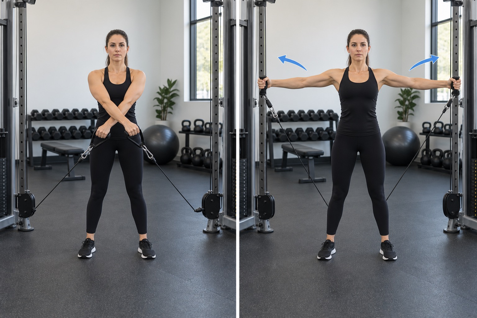 Cable Rear Delt Fly: start and finish positions