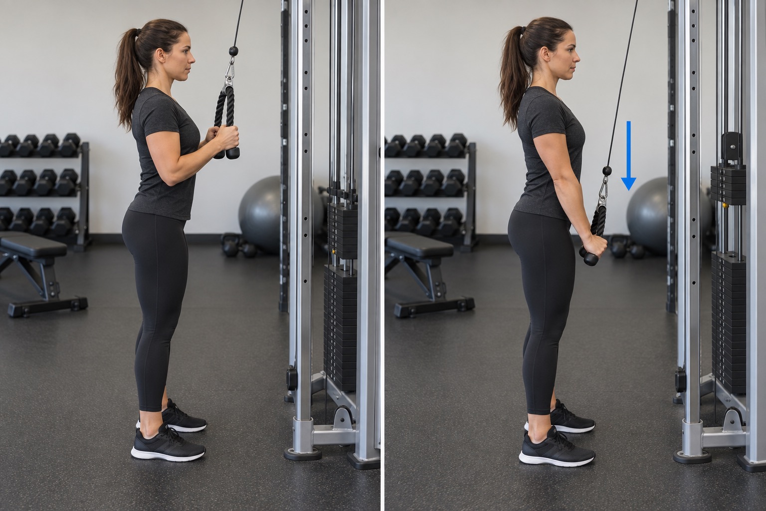 Cable Triceps Pressdown: start and finish positions