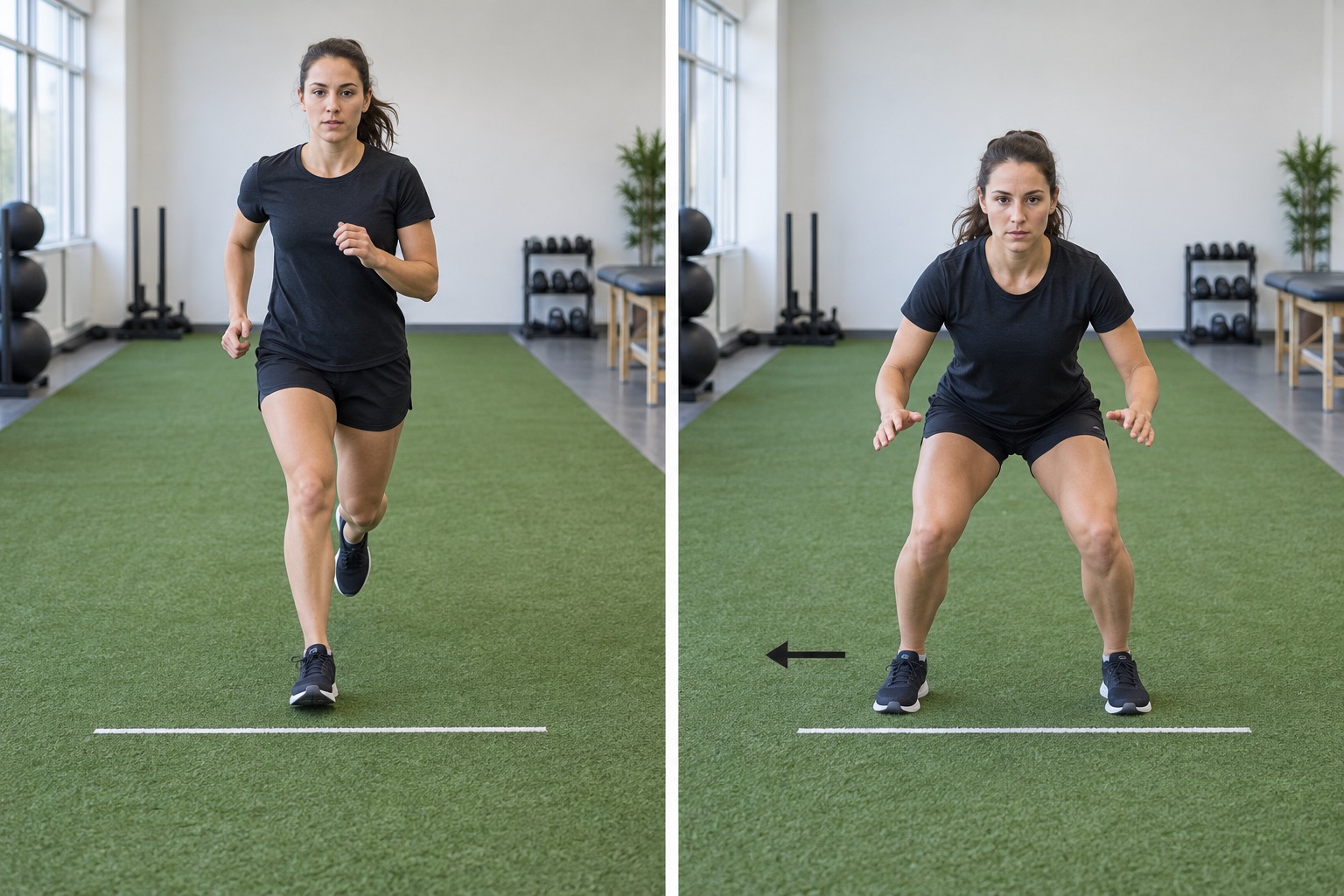 Deceleration Athletic Stance: start and finish positions