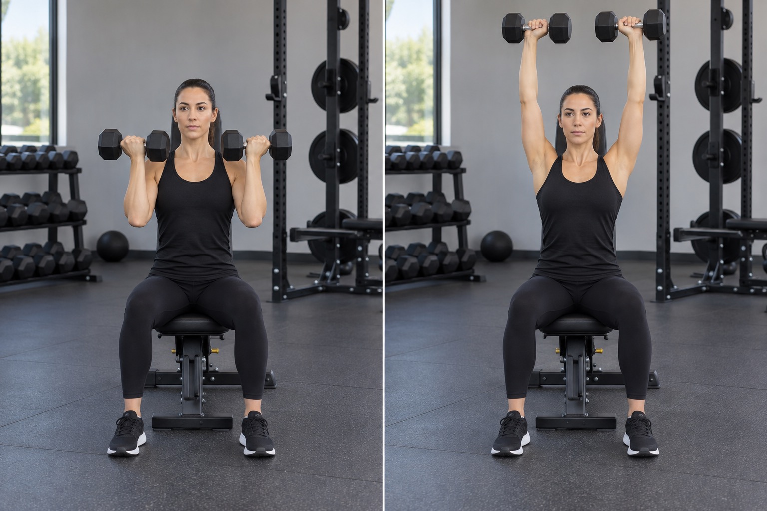 Dumbbell Arnold Press: start and finish positions