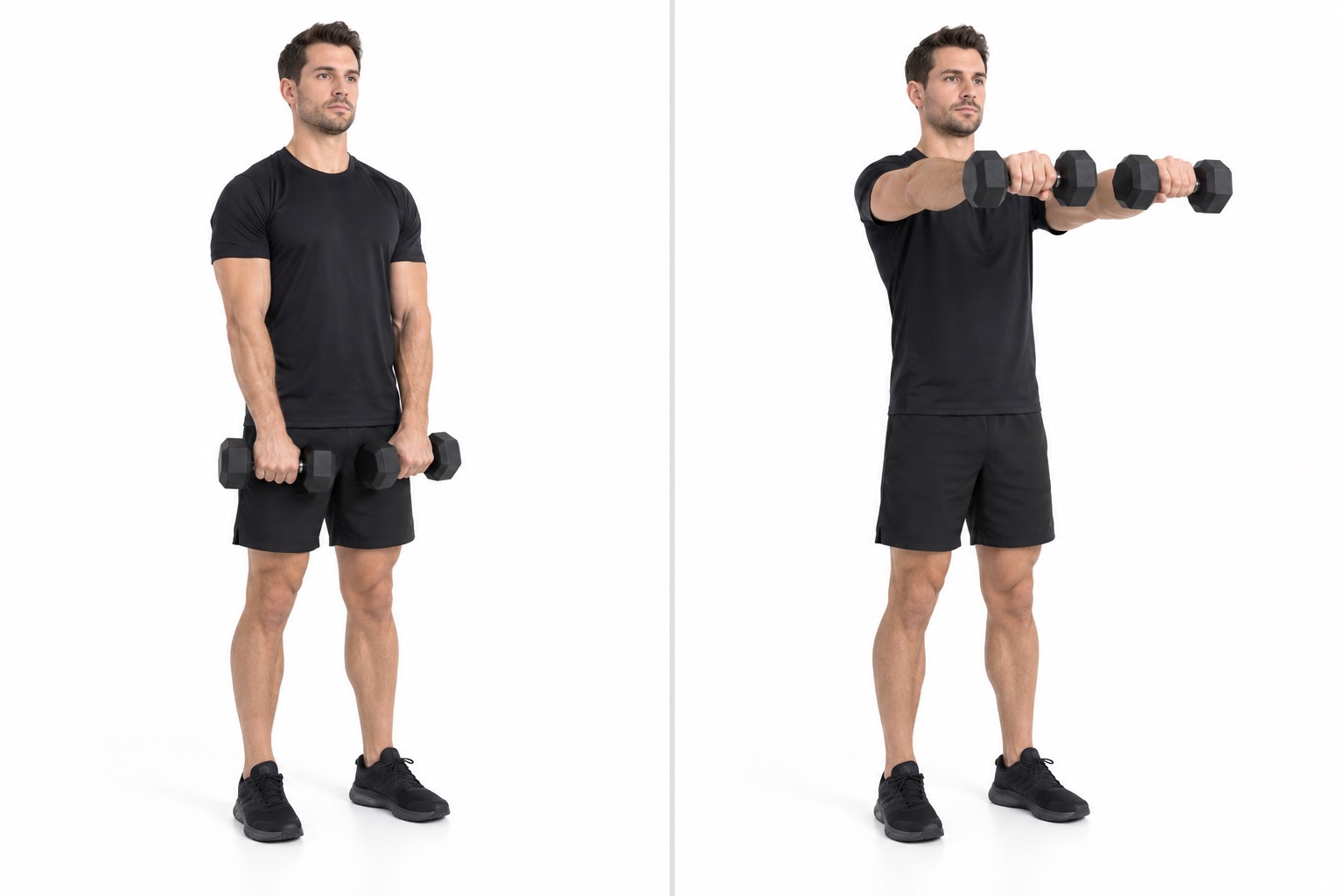 Dumbbell Front Raise: start and finish positions