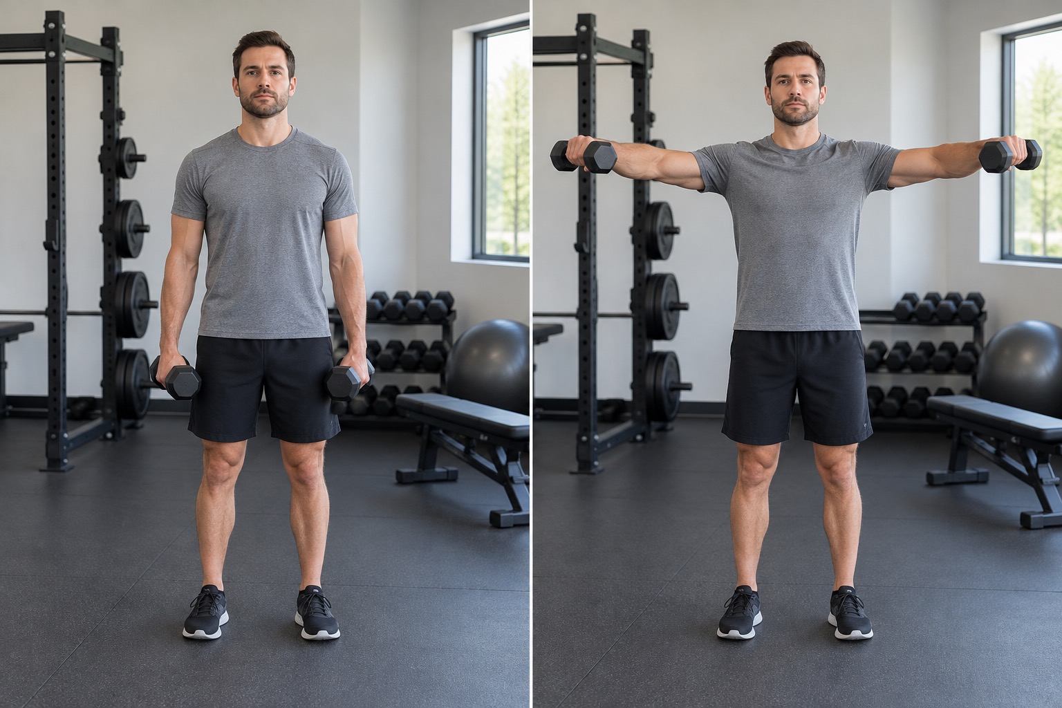 Dumbbell Lateral Raise: start and finish positions