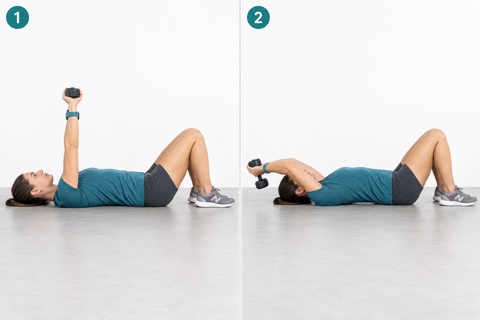 Dumbbell Pullover On Floor: start and finish positions
