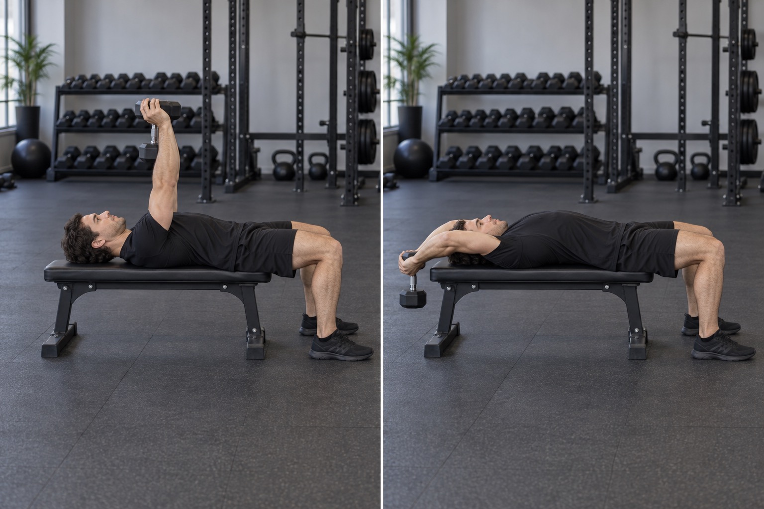 Dumbbell Pullover: start and finish positions