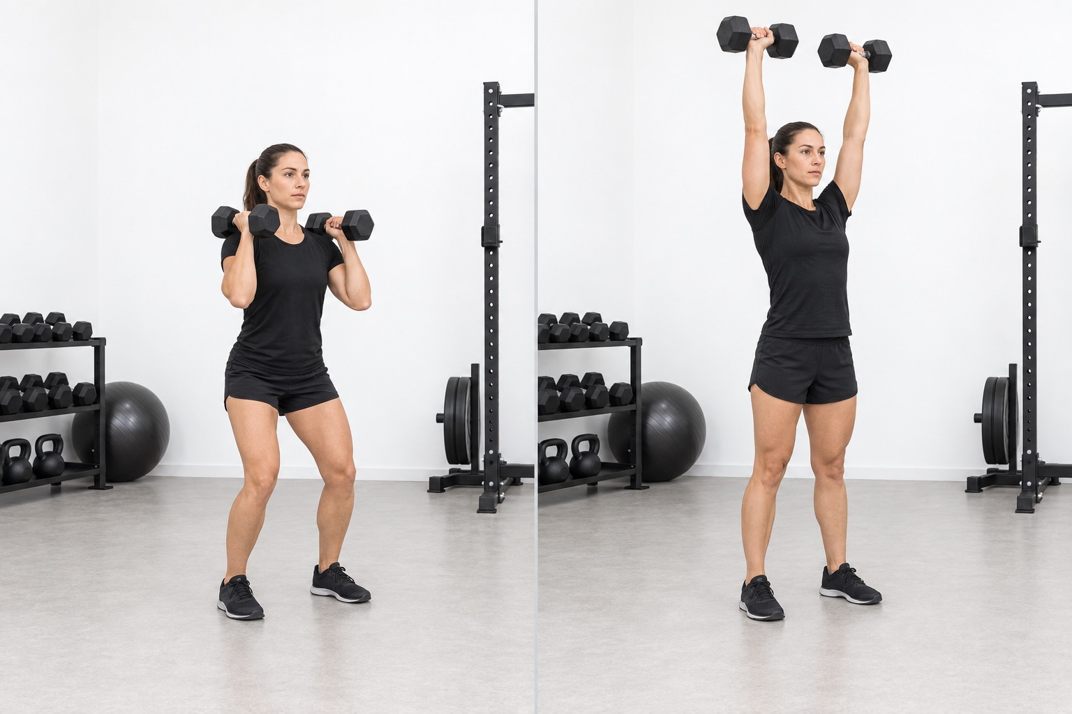 Dumbbell Push Press: start and finish positions