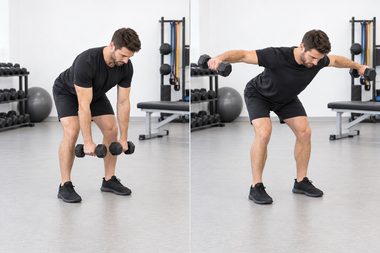 Dumbbell Reverse Fly: start and finish positions