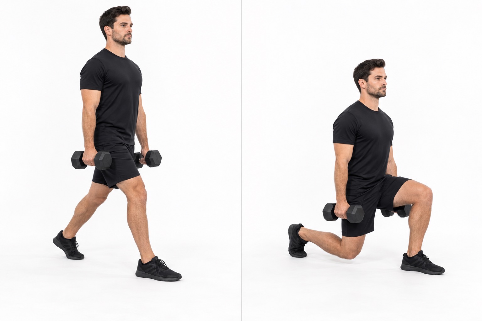 Dumbbell Split Squat: start and finish positions