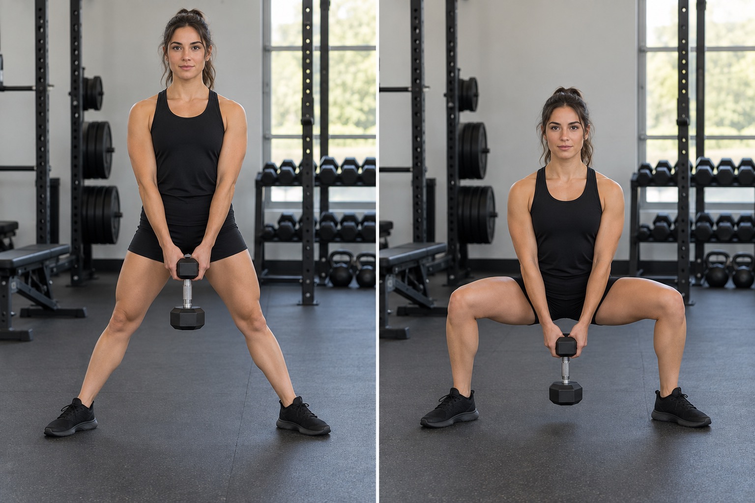 Dumbbell Sumo Squat: start and finish positions
