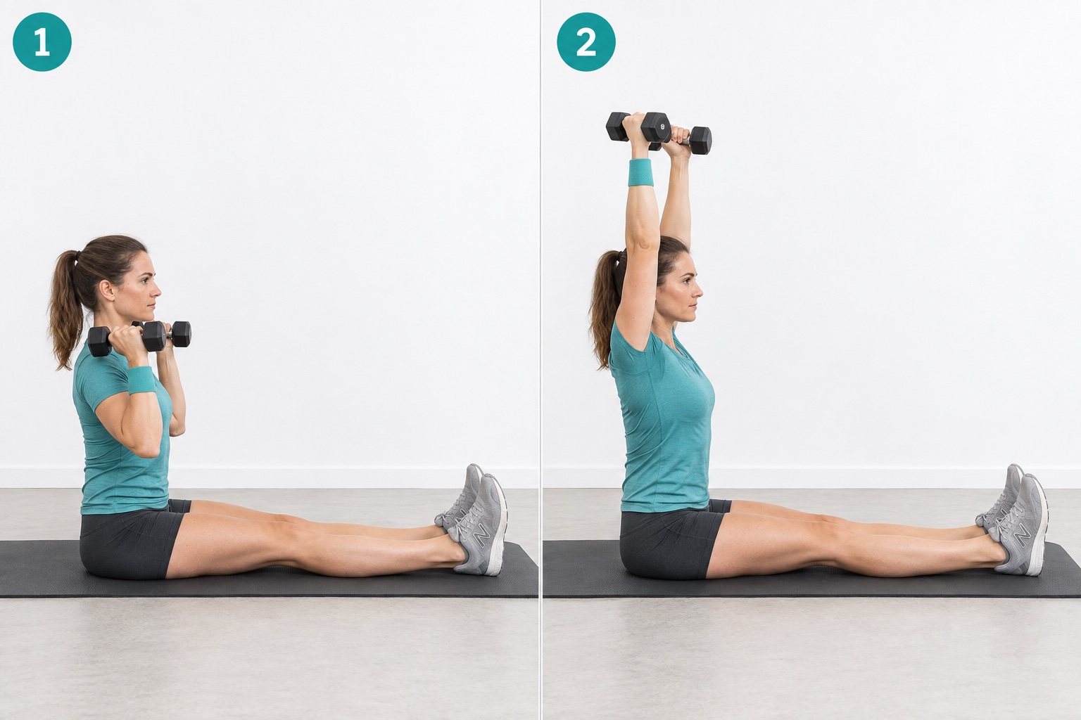 Dumbbell Z Press: start and finish positions