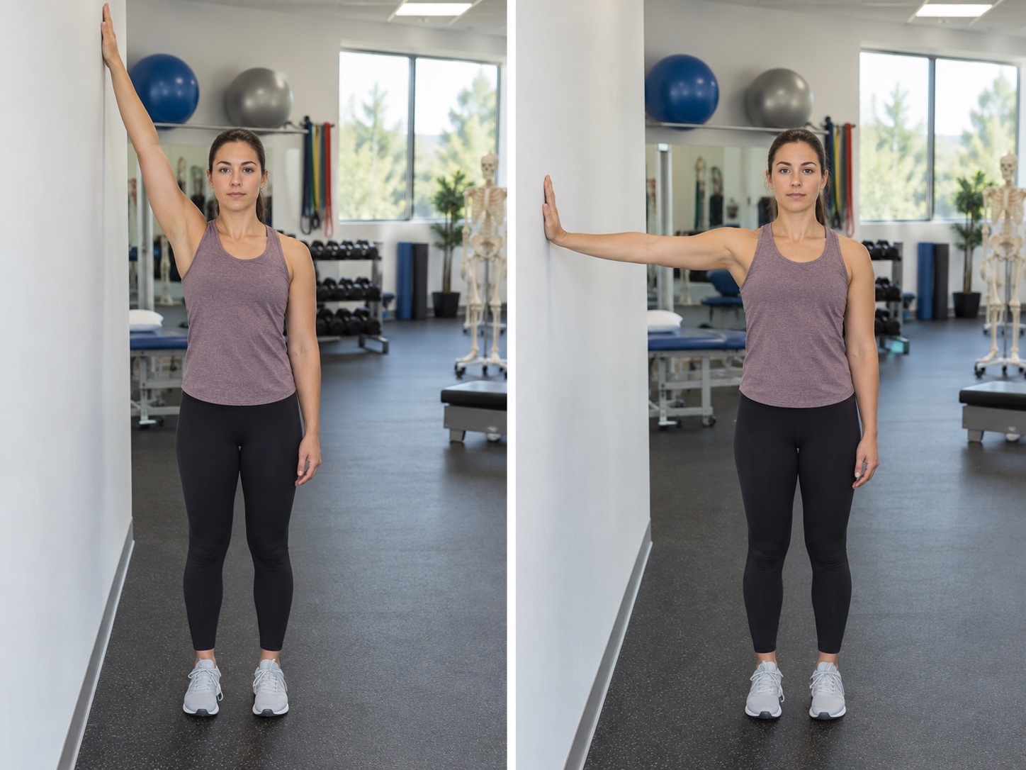 Eccentric Shoulder Abduction Wall Lower: start and finish positions
