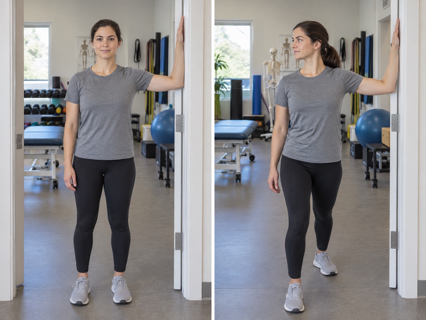 Doorway External Rotation Stretch at 90 Degrees: start and finish positions