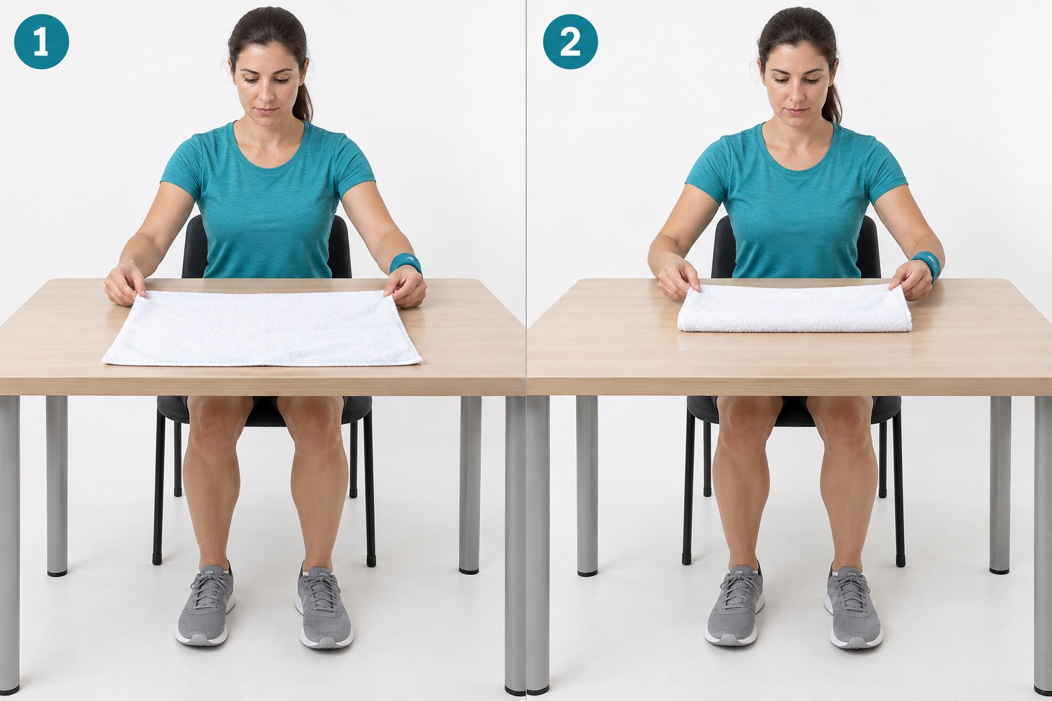 Fold Washcloth In Half: start and finish positions