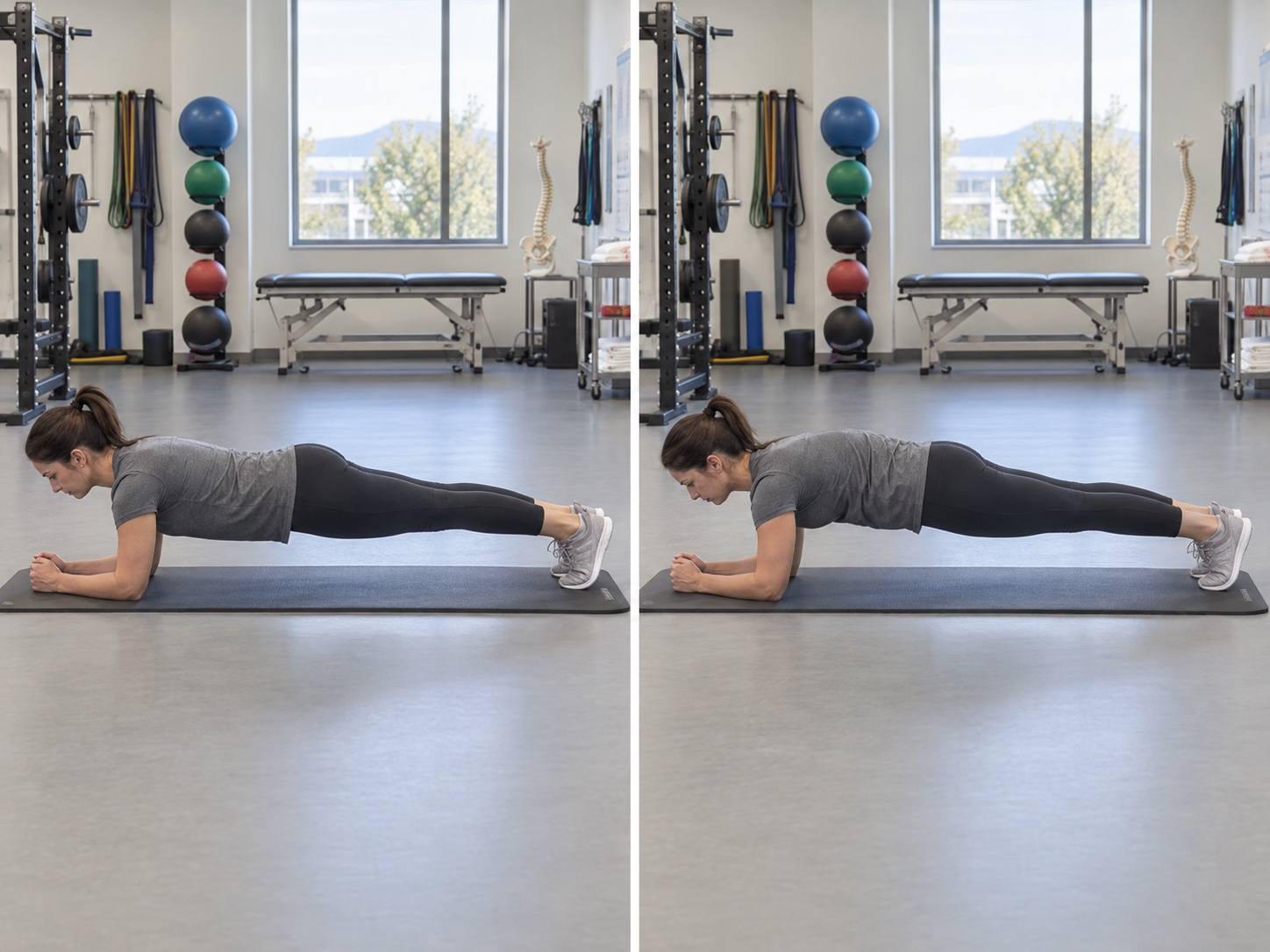 Forearm Plank Plus: start and finish positions