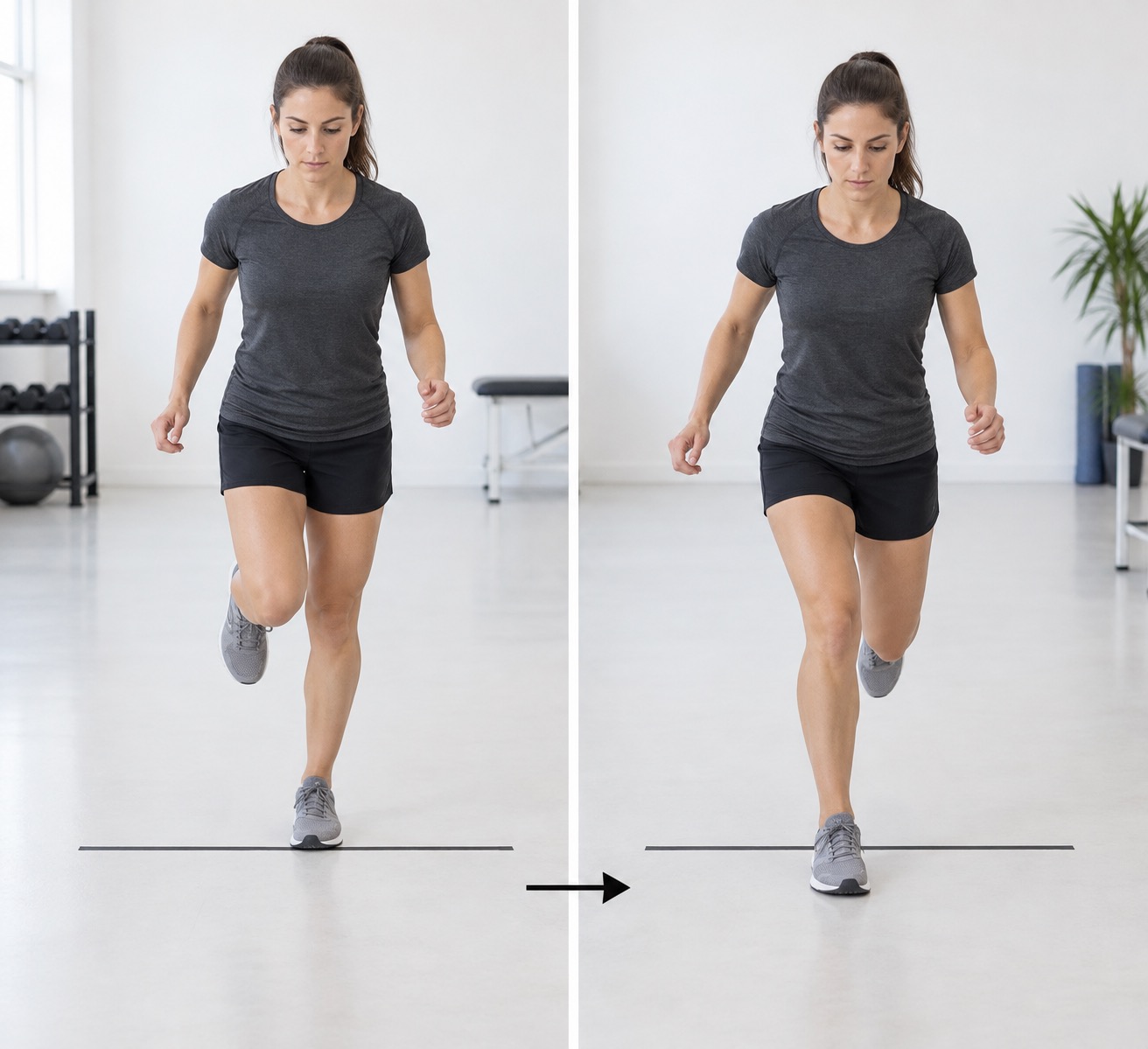 Forward Backward Single Leg Line Hop: start and finish positions