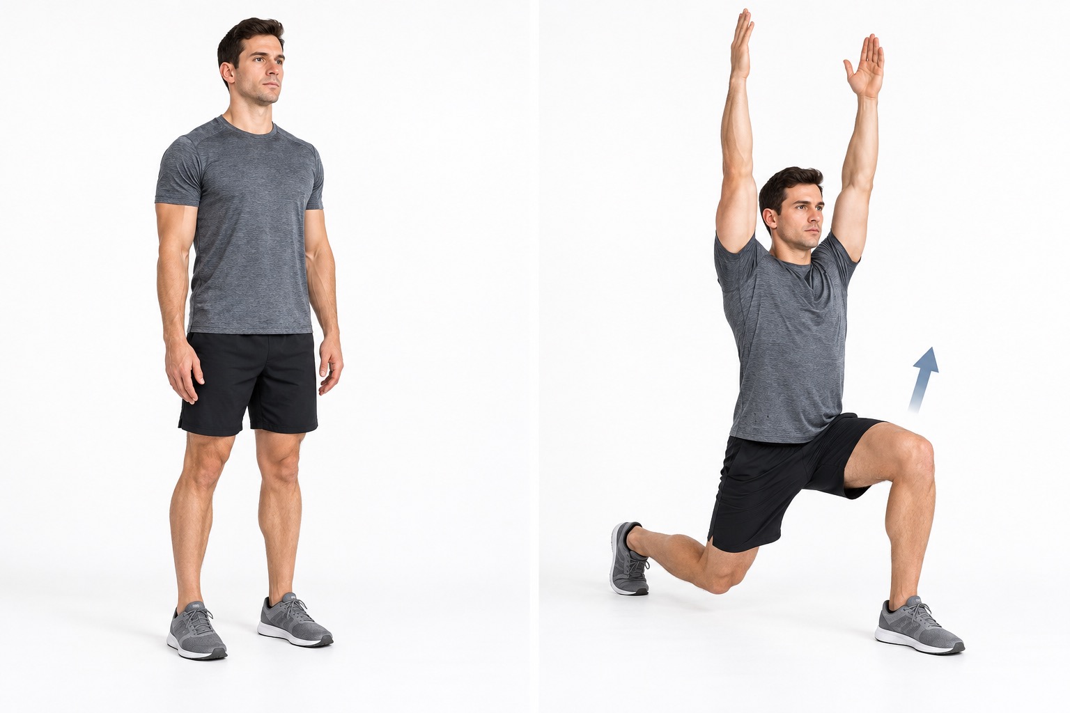 Forward Lunge Overhead Reach: start and finish positions