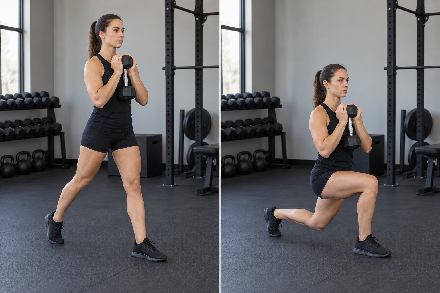 Goblet Split Squat: start and finish positions