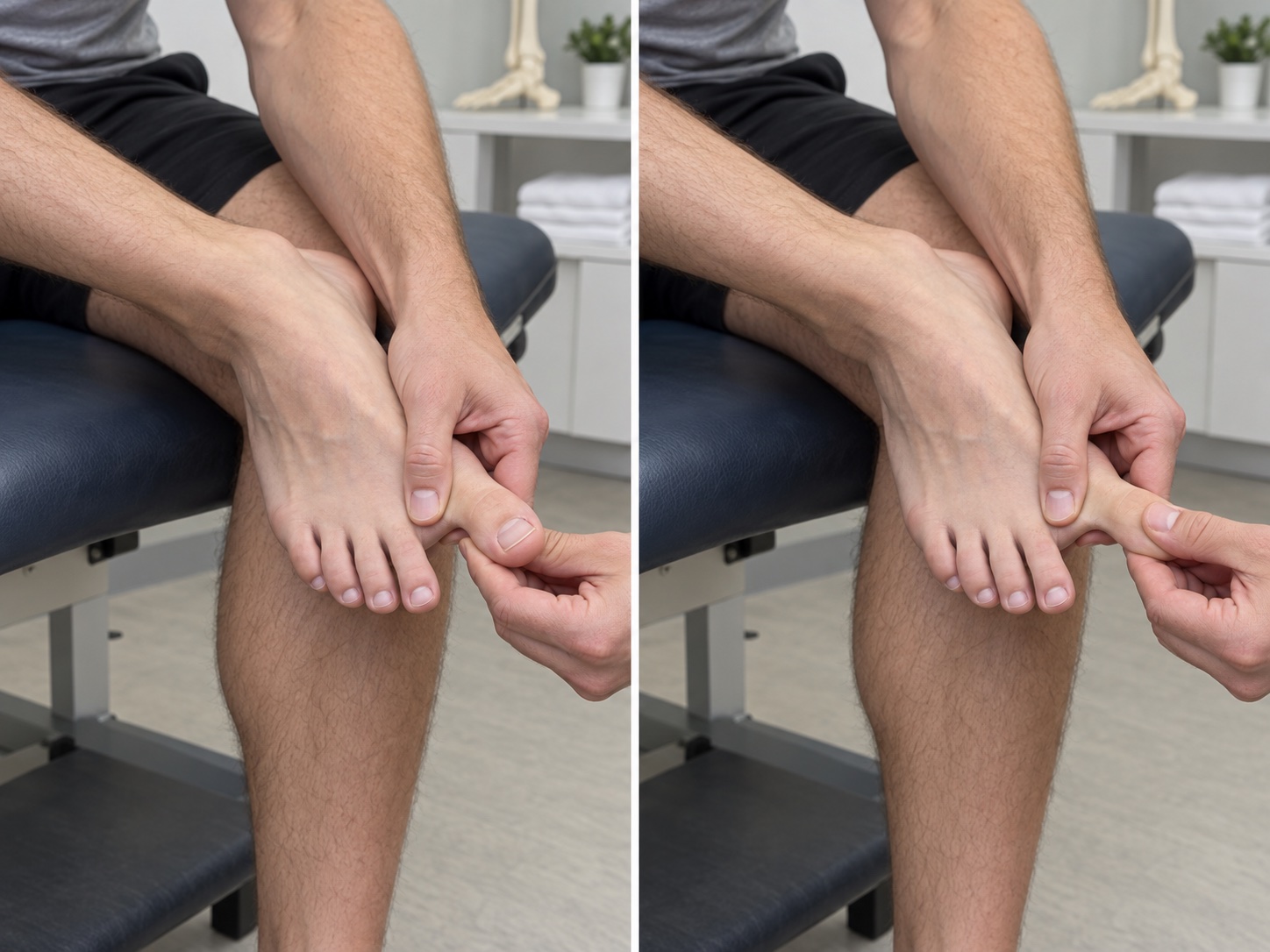 Great-Toe Traction Self-Mobilization: start and finish positions