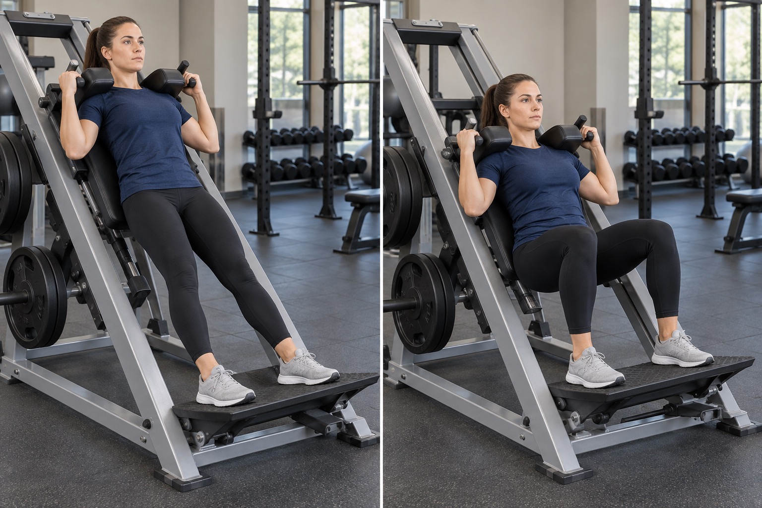 Hack Squat Machine: start and finish positions