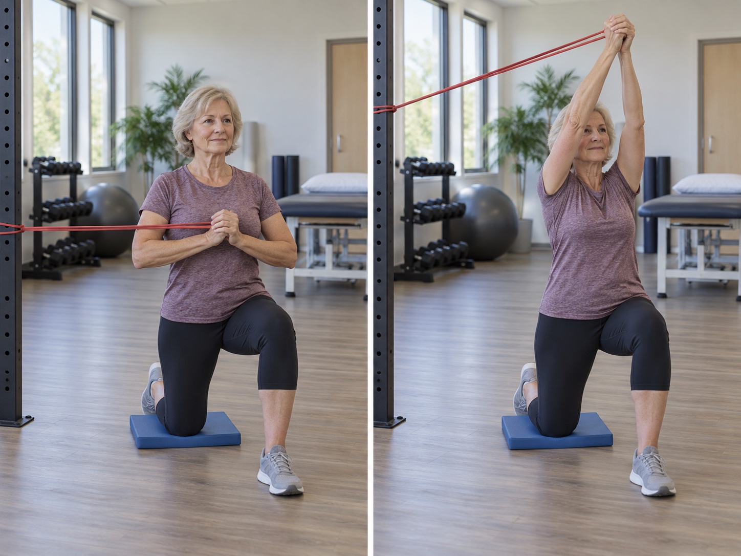 Half-Kneeling Pallof Press Overhead: start and finish positions