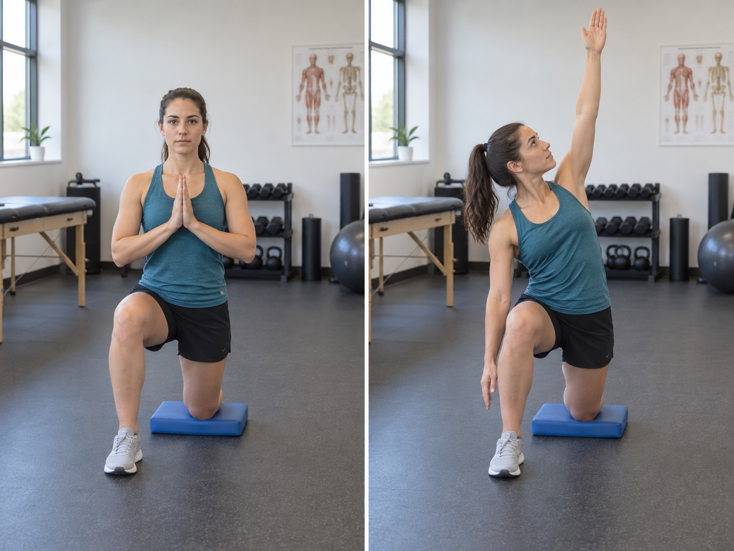 Half-Kneeling Thoracic Rotation: start and finish positions