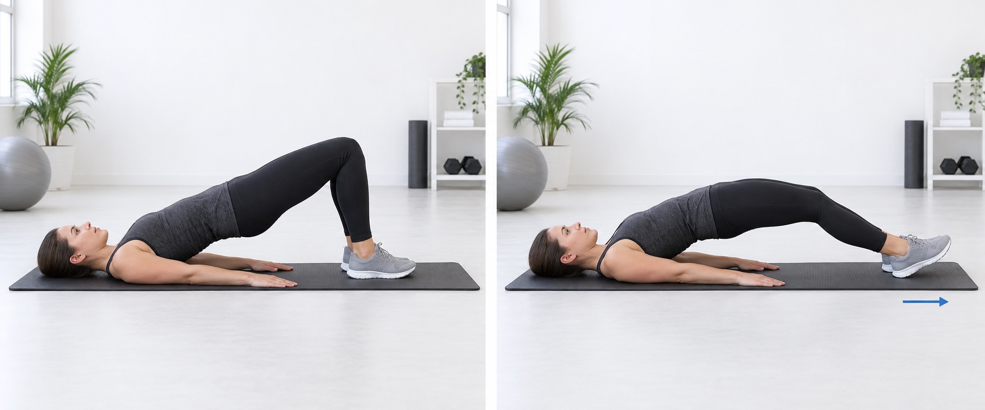 Hamstring Bridge Walkout: start and finish positions