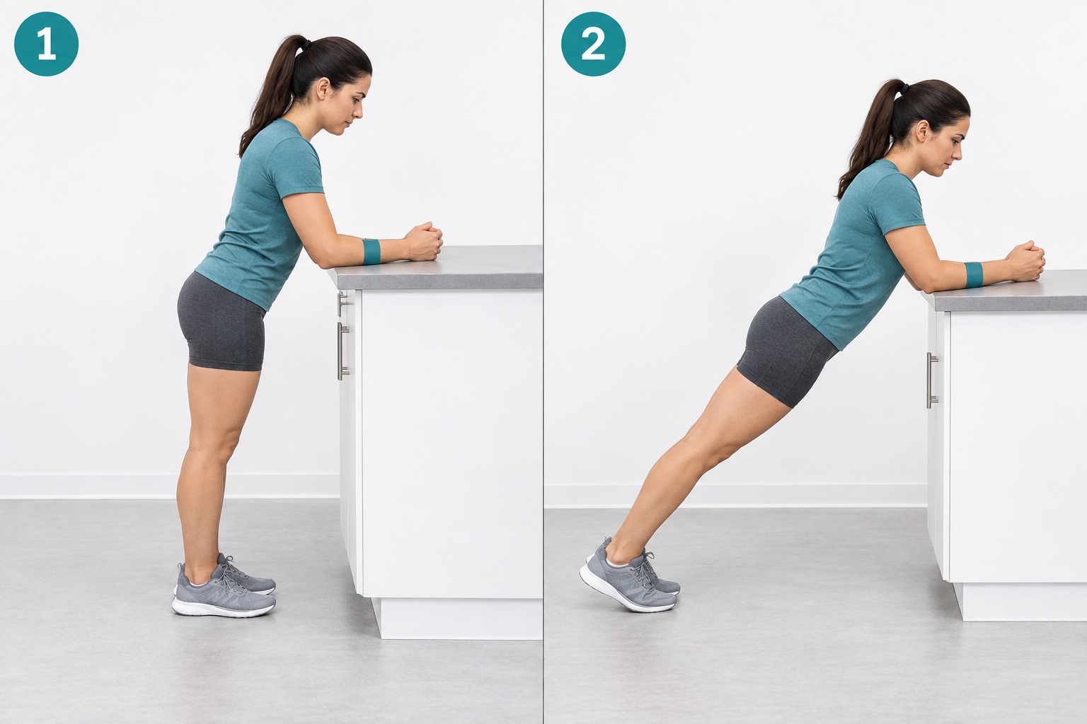Incline Forearm Plank: start and finish positions