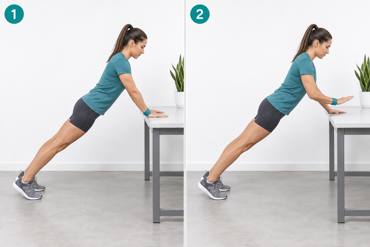 Incline Plank Hand Lift: start and finish positions