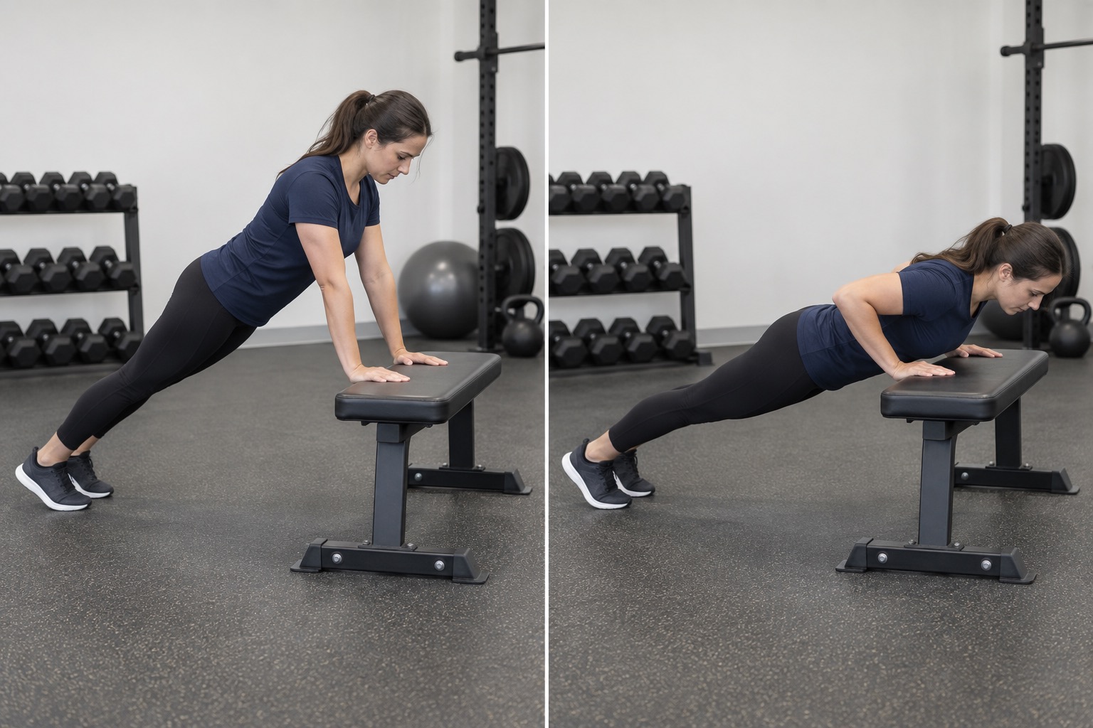 Incline Push Up Bench: start and finish positions