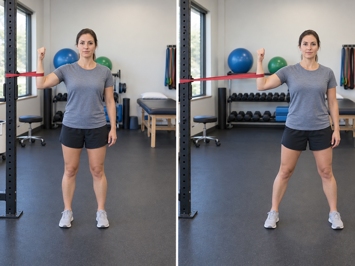 Internal Rotation Walkout at 90-Degree Abduction: start and finish positions