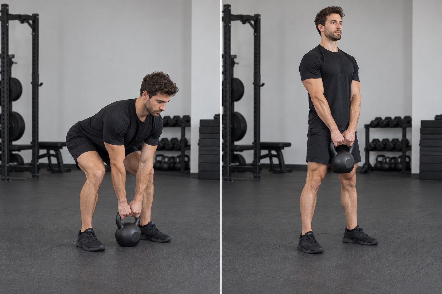 Kettlebell Deadlift: start and finish positions