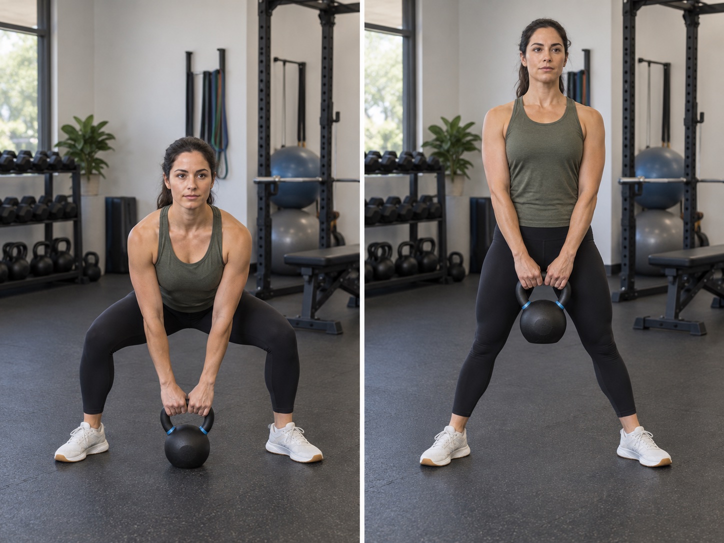 Kettlebell Sumo Deadlift: start and finish positions