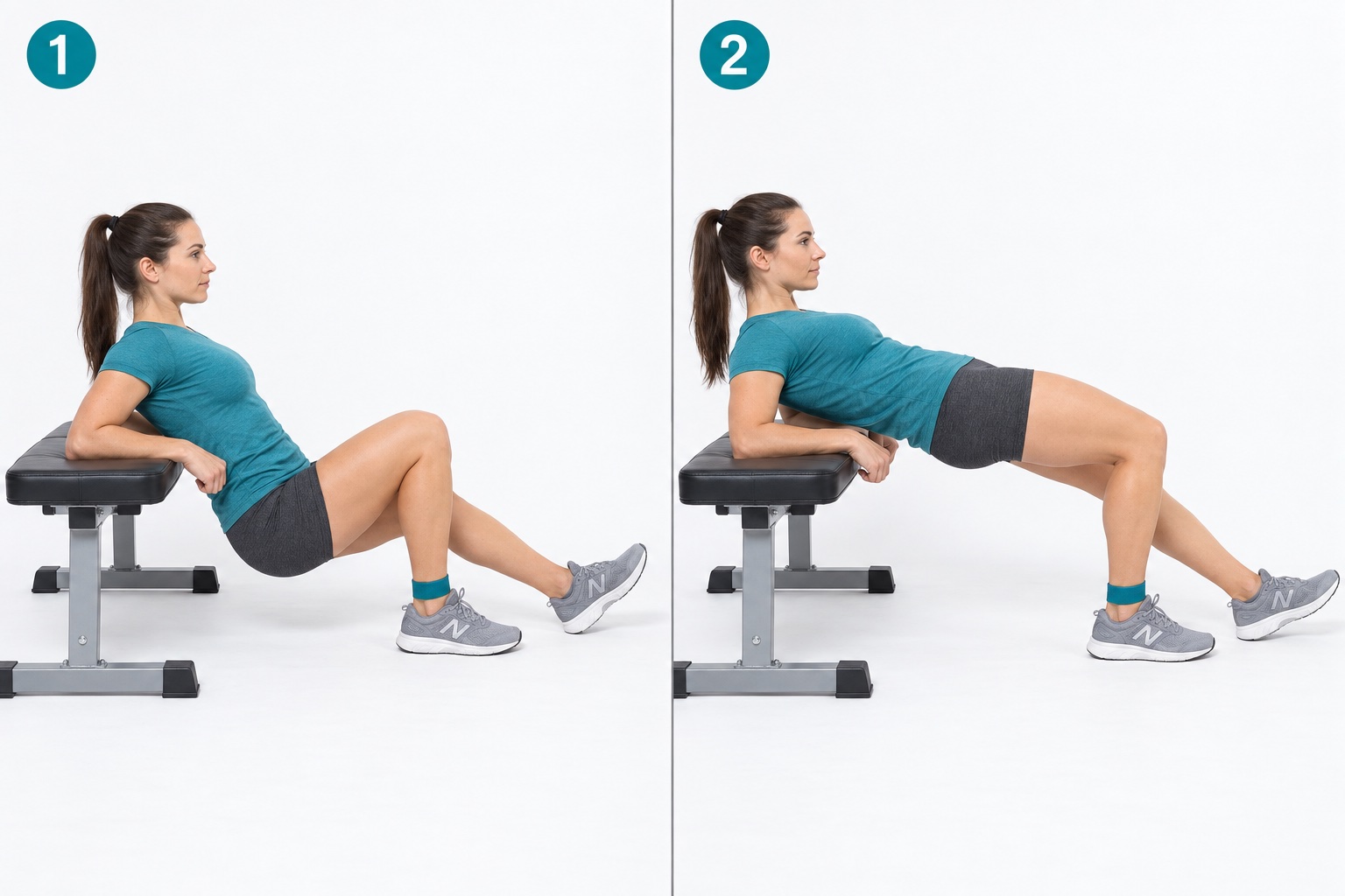 Kickstand Hip Thrust: start and finish positions