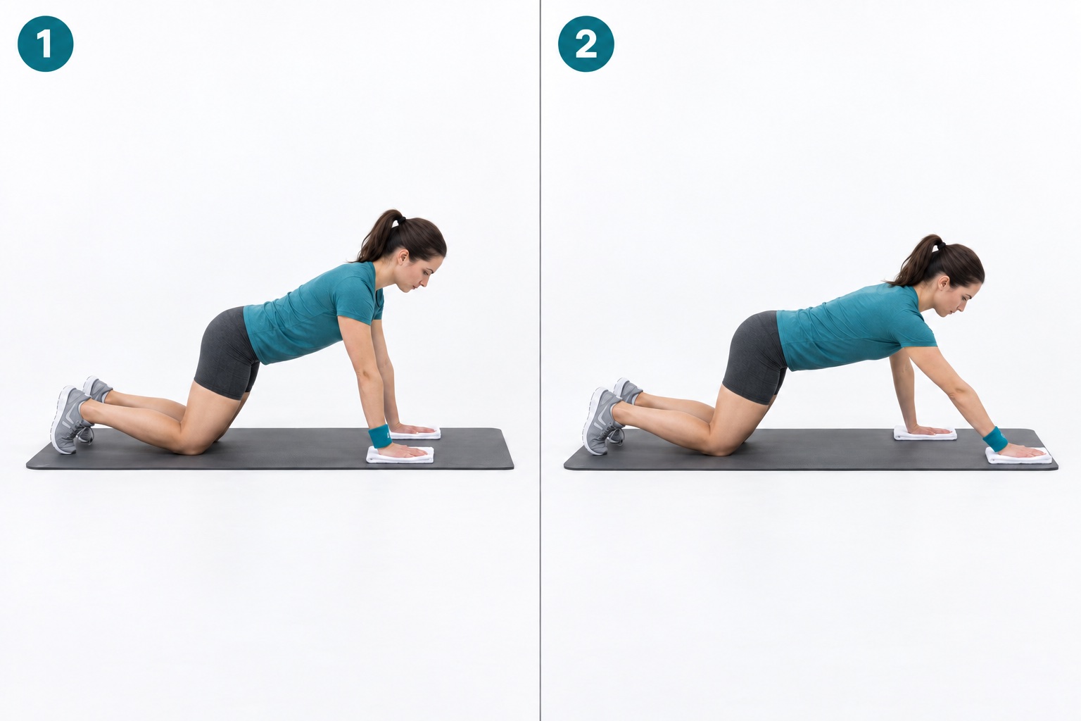 Kneeling Plank Hand Slide: start and finish positions
