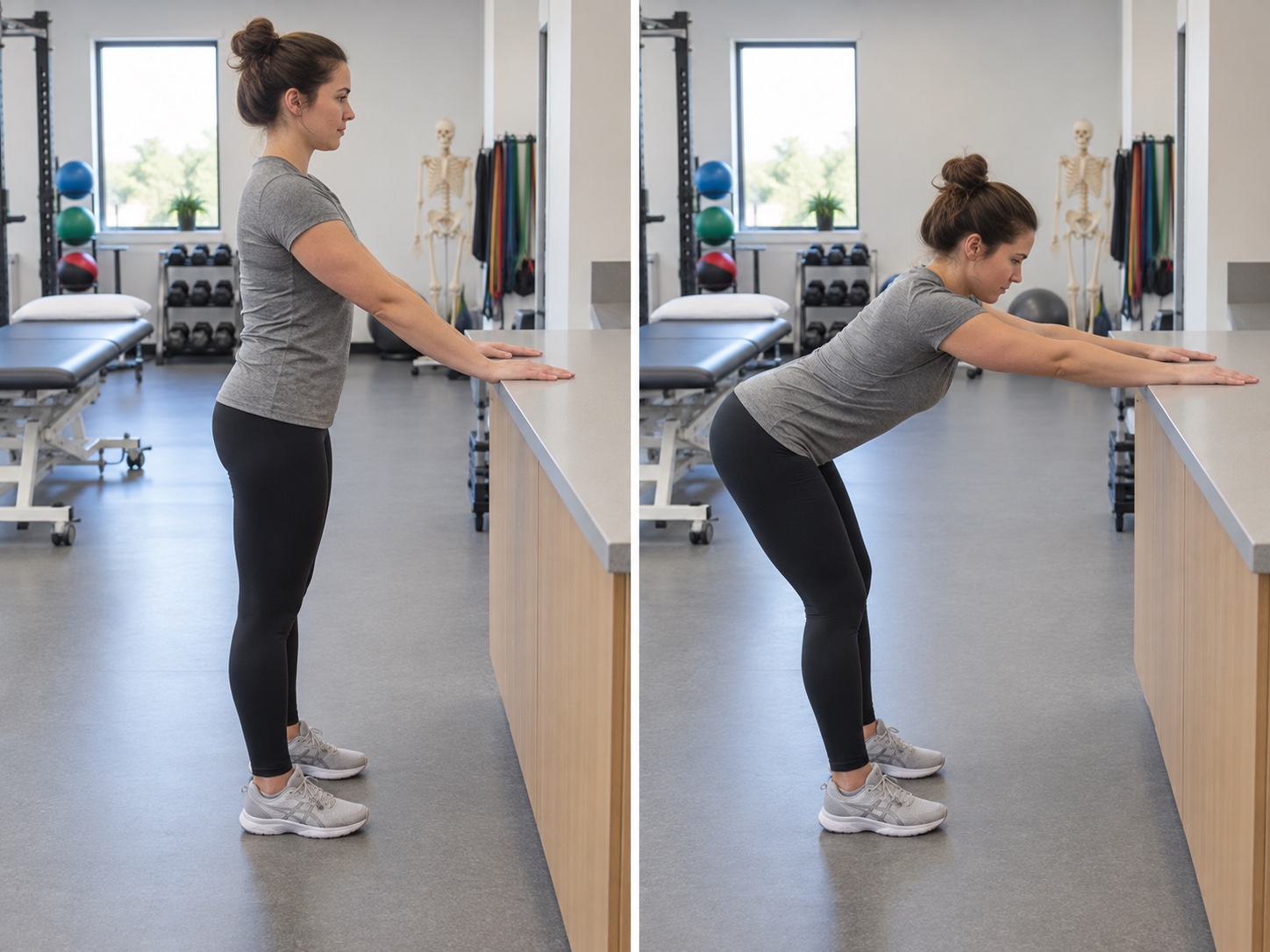 Countertop Lat Stretch: start and finish positions