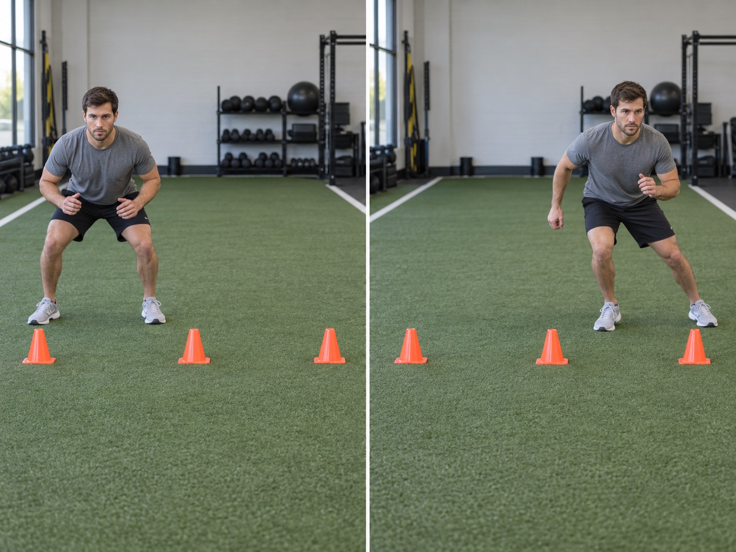Lateral Cone Shuffle: start and finish positions