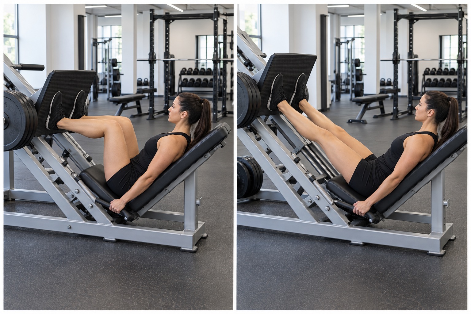 Leg Press Machine: start and finish positions
