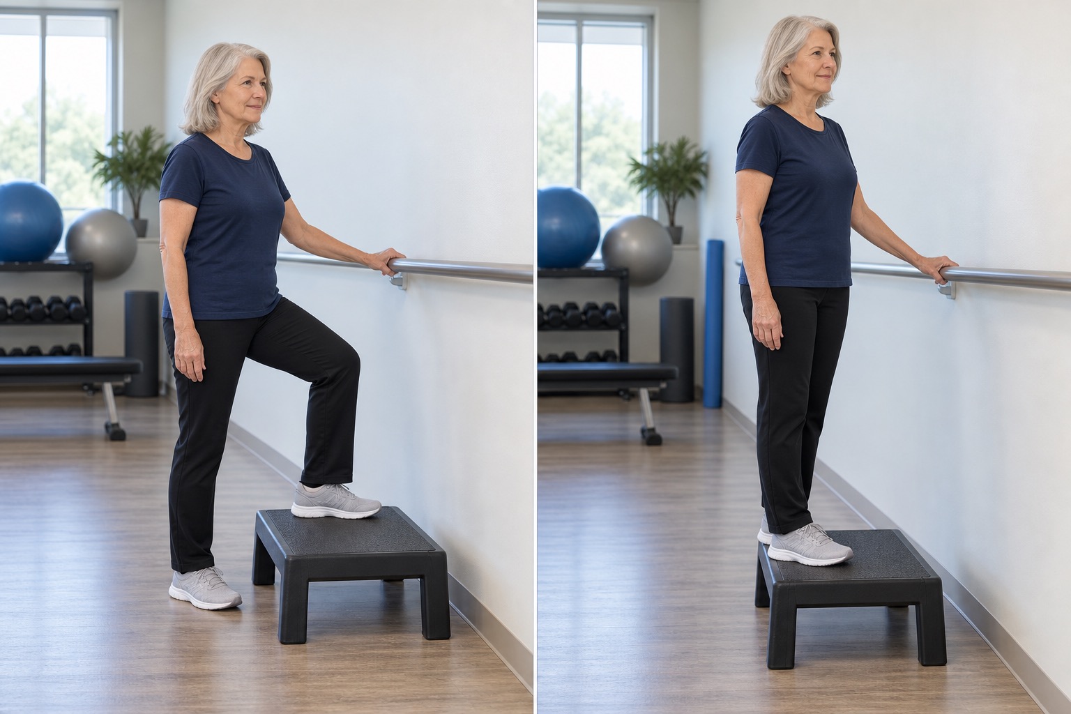 Low Box Step Up Supported: start and finish positions