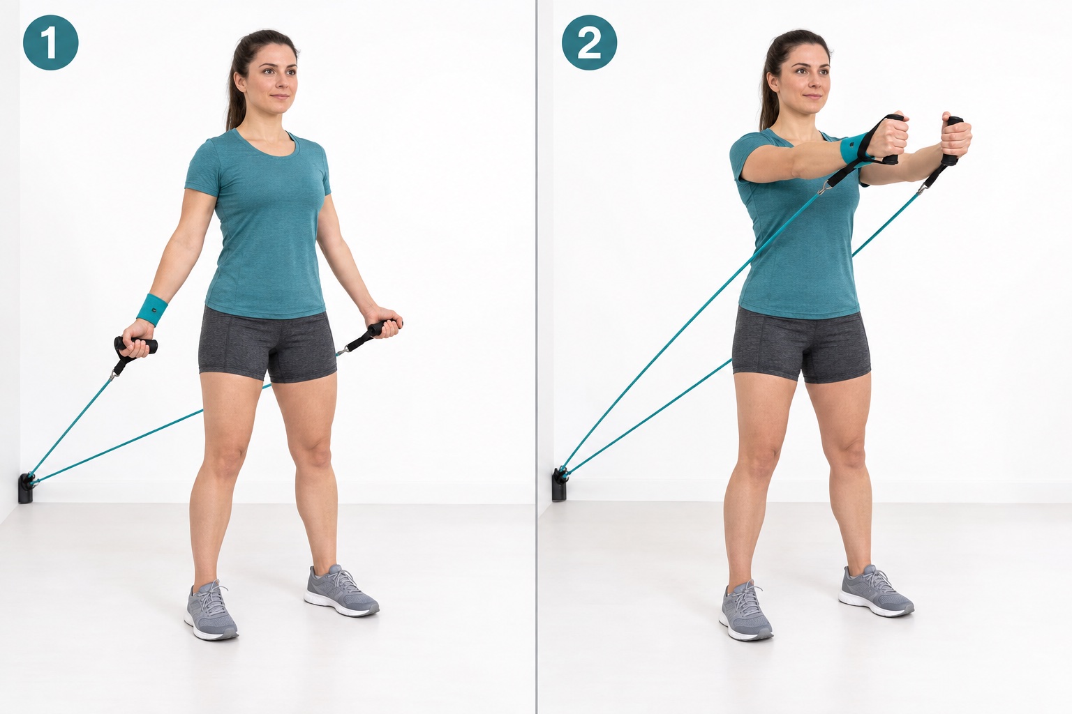 Low To High Band Chest Fly: start and finish positions