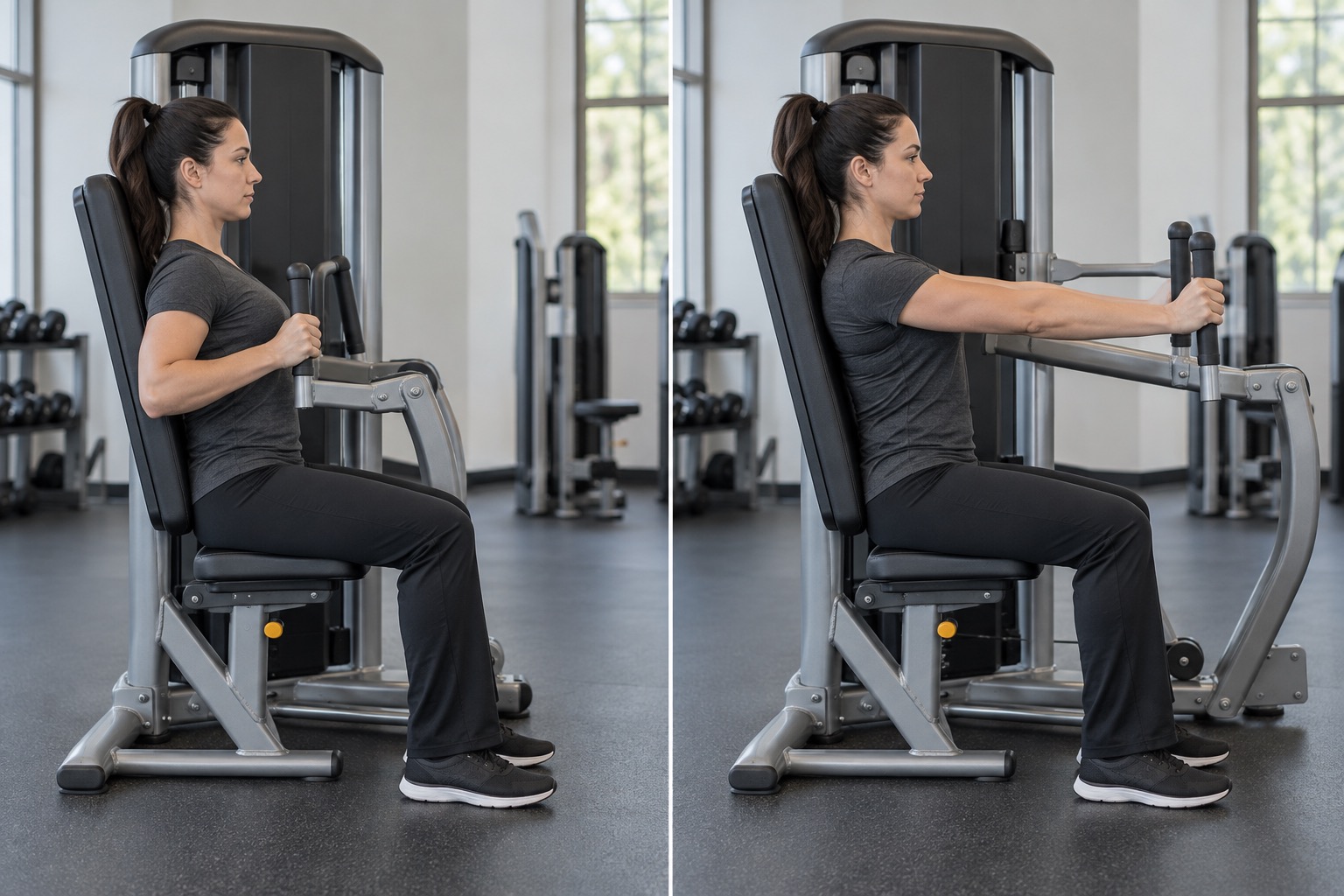 Machine Chest Press: start and finish positions