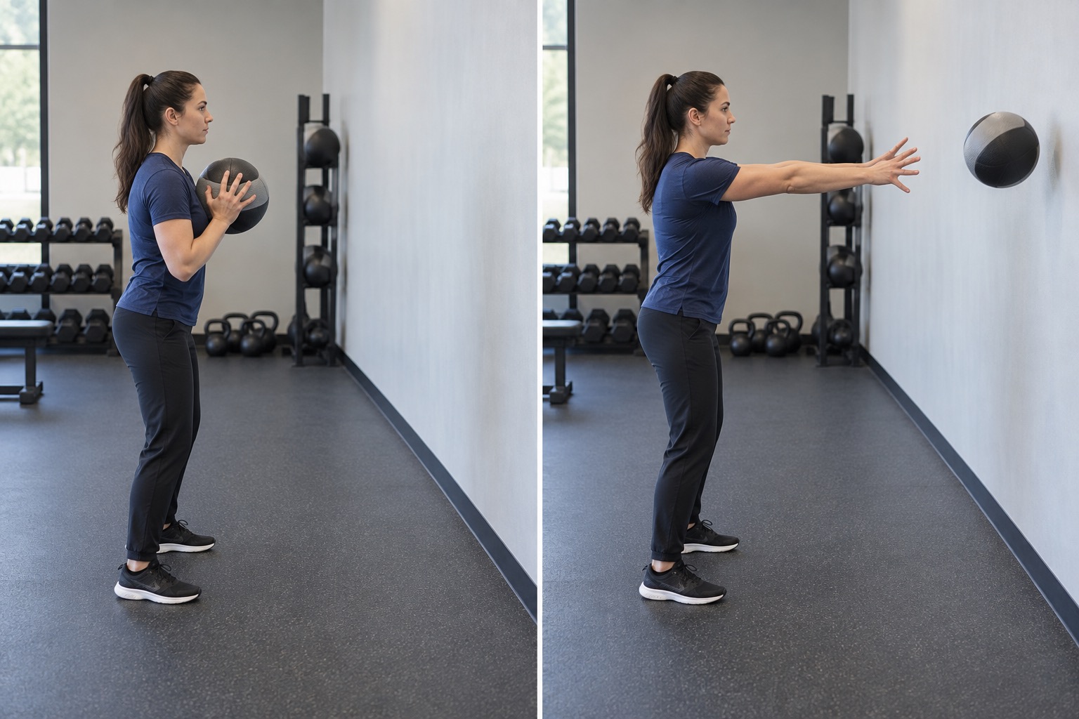 Medicine Ball Chest Pass: start and finish positions