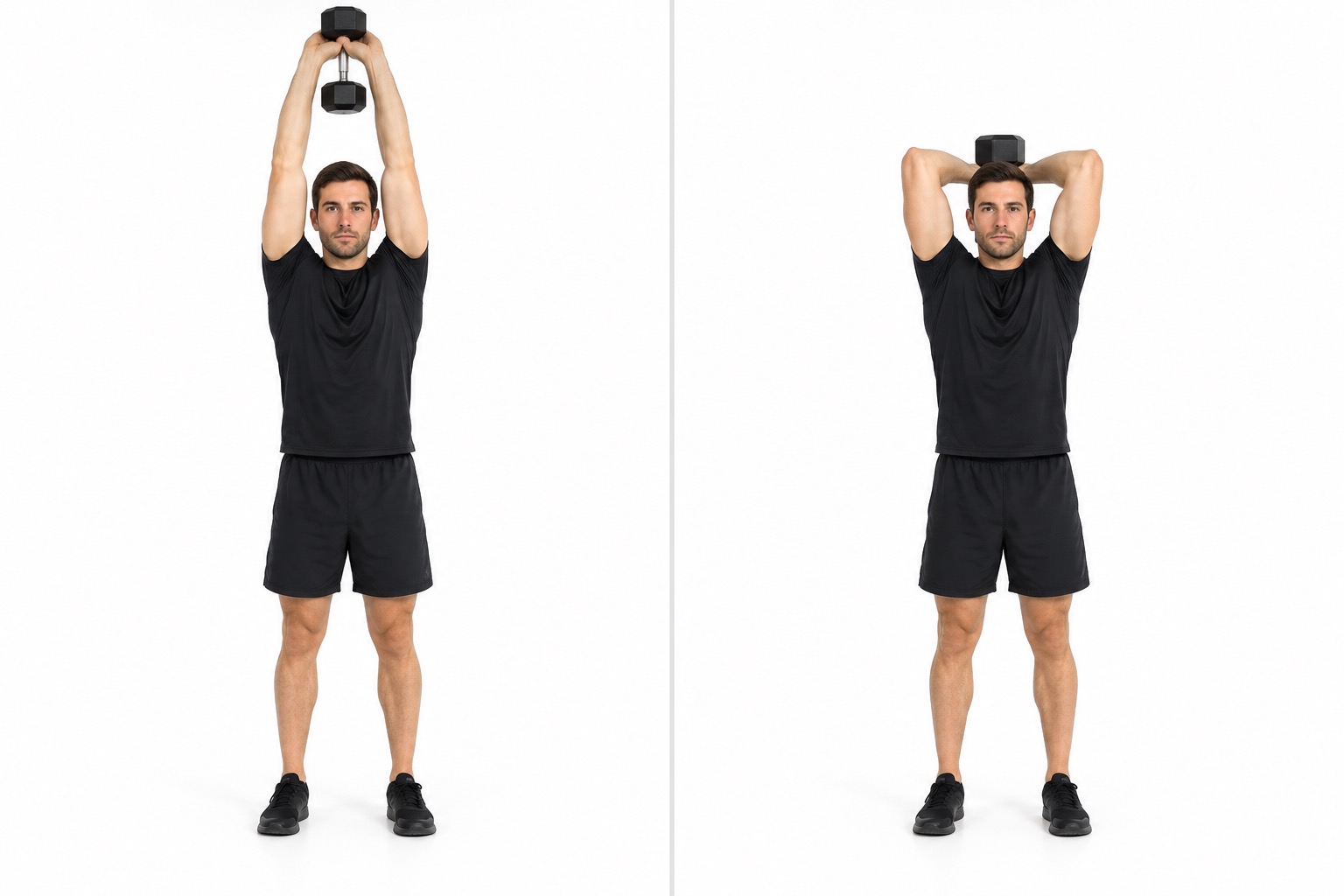 Overhead Dumbbell Triceps Extension: start and finish positions