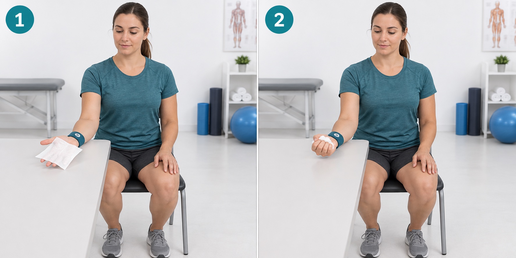 Paper Crumple One Hand: start and finish positions