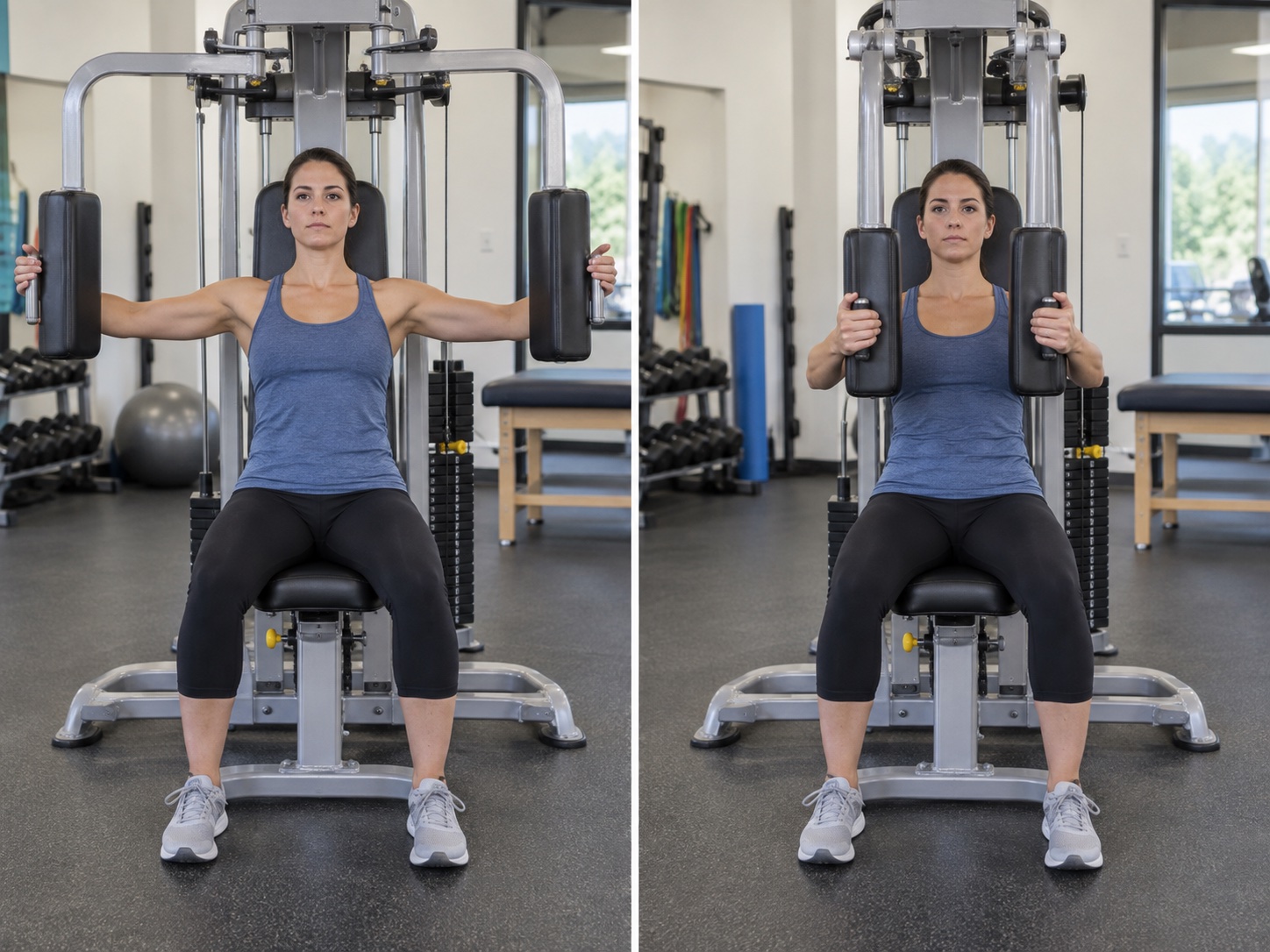 Pec Deck Machine: start and finish positions